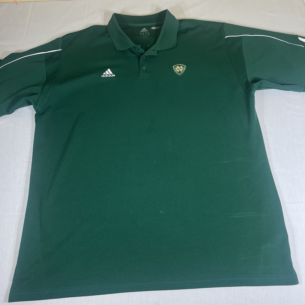 Adidas Notre Dame Polo Shirt Men 2XL Green ClimaCool Short Sleeve Golf
